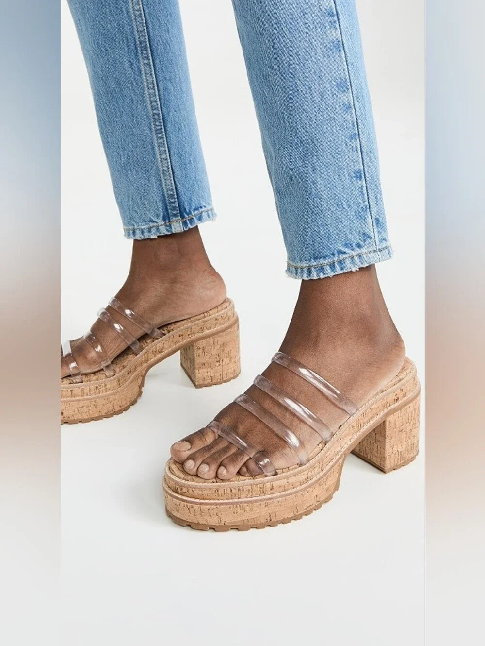 cult gaia sev cork platform clear straps, 9
